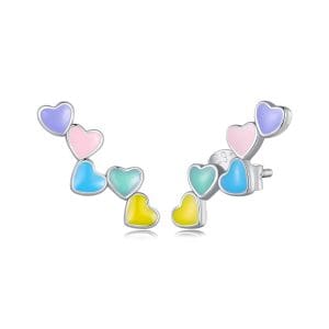 Cercei din argint Dancing Colorful Hearts