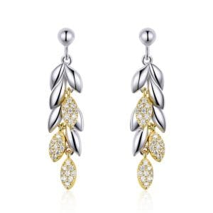 Cercei din argint Elegant Gold Feathers