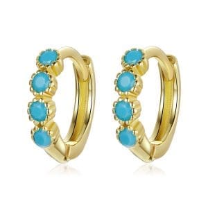 Cercei din argint Golden Blue Hoops