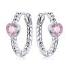 Cercei din argint Pink Heart Hoops