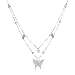 Colier din argint Double Chain Sparkling Butterfly