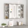 Dulap cu oglindă și LED, gri beton, 76x15x55 cm