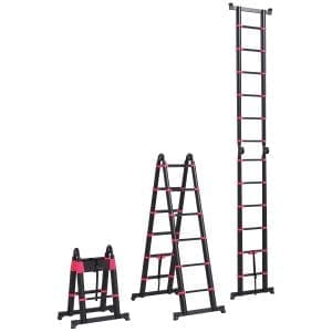 HOMCOM Scara Telescopica din Aluminiu si Nailon cu 12 Trepte cu Design Pliabil, 379×67.5×11 cm, Negru si Rosu | Aosom RO