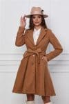 Palton Ella collection Sonia maro cu cordon in talie