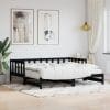 Pat de zi cu extensie, negru, 90×200 cm, lemn masiv de pin