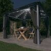 Pavilion cu perdele & șiruri lumini LED antracit 3×3 m aluminiu