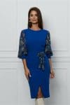 Rochie Dy Fashion albastra cu imprimeu pe maneci si cordon in talie