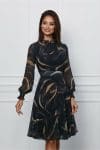 Rochie Dy Fashion neagra din voal cu imprimeuri maro