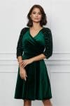 Rochie Ella Collection Sandi verde din catifea cu paiete pe maneci