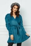 Rochie Miriam bleu din catifea cu cordon in talie