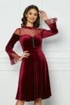 Rochie Moze bordo cu tull si buline catifelate la bust