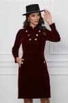 Rochie Moze bordo din catifea cu nasturi pe bust si la buzunare