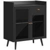 HOMCOM Dulap cu doua usi cu raft reglabil, blat si spatii deschise din MDF si lemn, 80x40x94,3 cm, negru | AOSOM RO