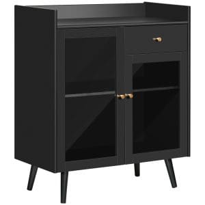 HOMCOM Dulap cu doua usi cu raft reglabil, blat si spatii deschise din MDF si lemn, 80x40x94,3 cm, negru | AOSOM RO