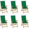 Scaune de grădină cu perne verzi, 6 buc., lemn masiv de tec