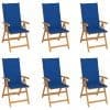 Scaune grădină cu perne albastru regal, 6 buc., lemn masiv tec