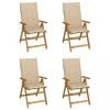 Scaune grădină rabatabile cu perne, 4 buc., lemn masiv acacia