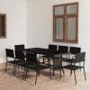 Set de masă pentru grădină, 9 piese, negru, poliratan