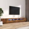 Set dulapuri TV cu LED, 3 piese, stejar fumuriu, lemn prelucrat