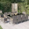 Set mobilier de exterior cu perne 11 piese negru/gri, poliratan