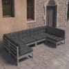 Set mobilier de grădină cu perne, 6 piese, gri, lemn masiv pin