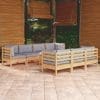 Set mobilier de grădină cu perne gri, 8 piese, lemn masiv pin
