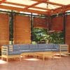 Set mobilier de grădină cu perne gri, 9 piese, lemn masiv pin