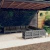 Set mobilier grădină cu perne, 11 piese, gri, lemn de pin