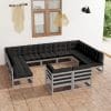 Set mobilier grădină cu perne, 11 piese, gri, lemn masiv de pin