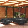 Set mobilier grădină cu perne, 13 piese, negru, lemn de pin