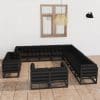 Set mobilier grădină cu perne 13 piese negru lemn masiv de pin