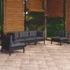 Set mobilier grădină cu perne, 5 piese, gri, lemn masiv de pin