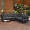 Set mobilier grădină cu perne, 5 piese, negru, lemn masiv pin