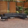 Set mobilier grădină cu perne, 7 piese, negru, lemn masiv pin