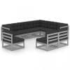Set mobilier grădină cu perne, 9 piese, gri, lemn masiv de pin