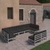 Set mobilier grădină cu perne, 9 piese, gri, lemn masiv de pin