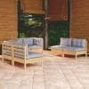Set mobilier grădină cu perne gri, 6 piese, lemn de pin