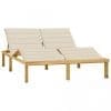 Șezlong dublu cu perne crem, lemn de pin tratat