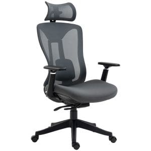Scaun din Plasa pentru Birou, Scaun de Birou Inclinabil cu Tetiera Reglabila, Suport Lombar, Cotiera 3D, Roti Pivotante, Gri Vinsetto | Aosom RO