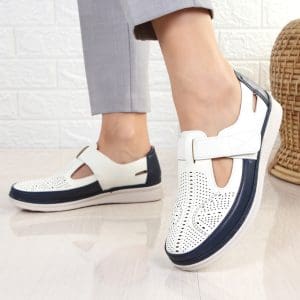 Pantofi alb/bleumarin usori Catrina