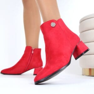 Botine rosii cu toc Samyna