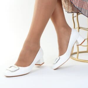 Pantofi albi cu toc Janina