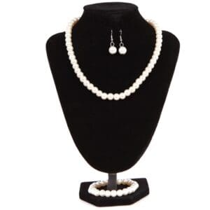 Set alb colier+cercei+bratara din perle artificiale Ella