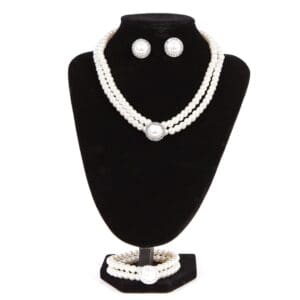 Set alb colier+cercei+bratara din perle artificiale Lexy