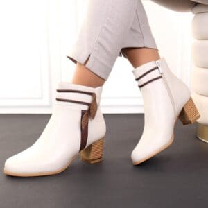 Botine cu toc patrat crem Rodica
