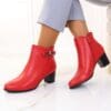 Botine cu toc patrat rosii Ramona
