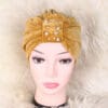 Turban catifelat cu perle mustar Juliet